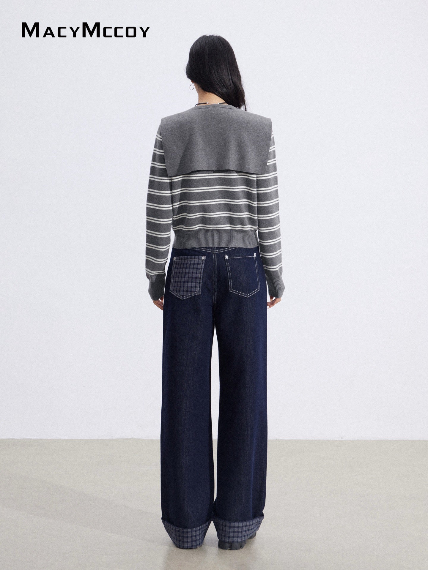 MacyMccoy MMC2026010 Striped shawl knitted two-piece set