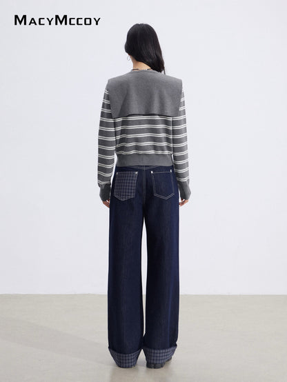 MacyMccoy MMC2026010 Striped shawl knitted two-piece set