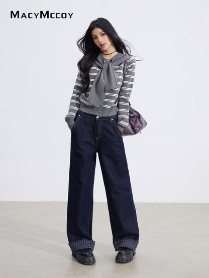 MacyMccoy MMC2026010 Striped shawl knitted two-piece set