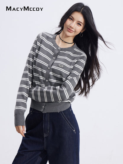 MacyMccoy MMC2026010 Striped shawl knitted two-piece set