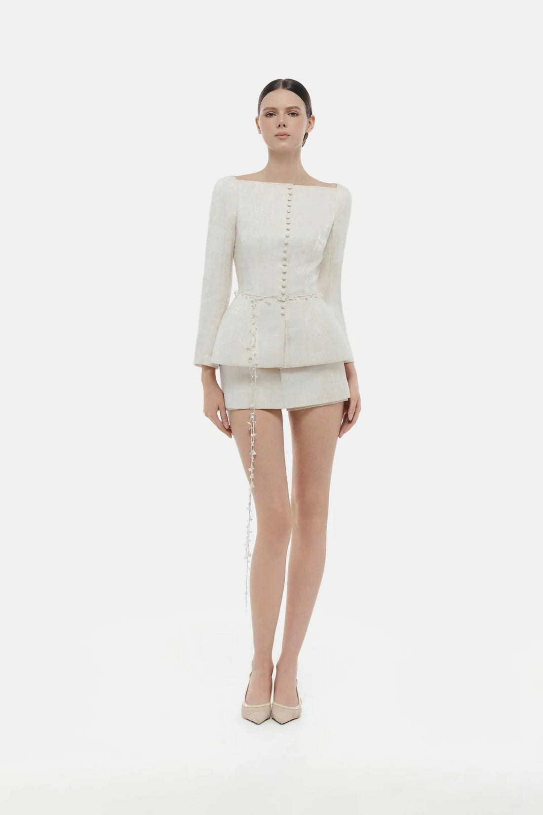 Montsand Ivory Brocade Blazer &amp; Ivory Brocade Mini Skirt