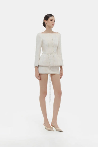 Montsand Ivory Brocade Blazer &amp; Ivory Brocade Mini Skirt