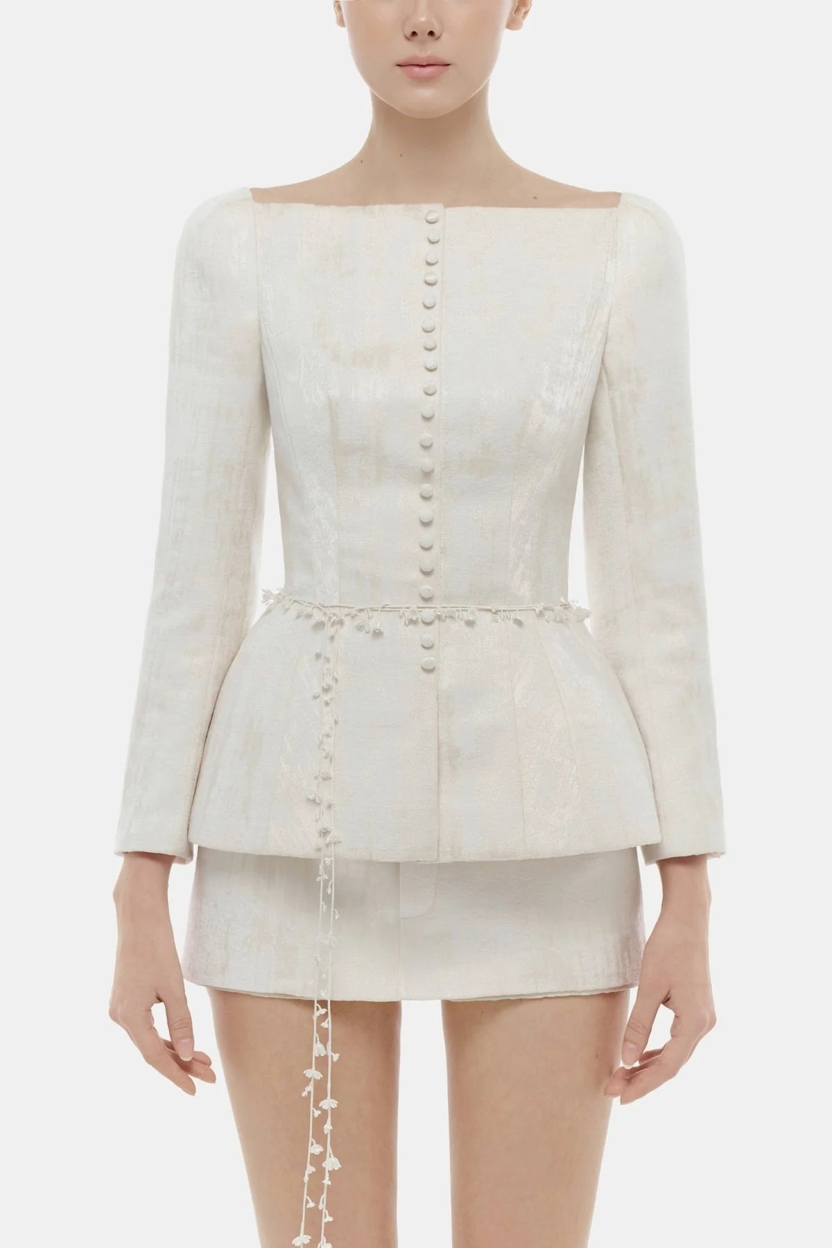 Montsand Ivory Brocade Blazer &amp; Ivory Brocade Mini Skirt