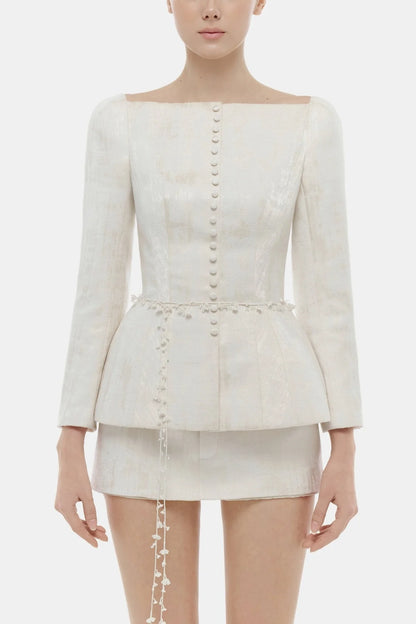 Montsand Ivory Brocade Blazer &amp; Ivory Brocade Mini Skirt