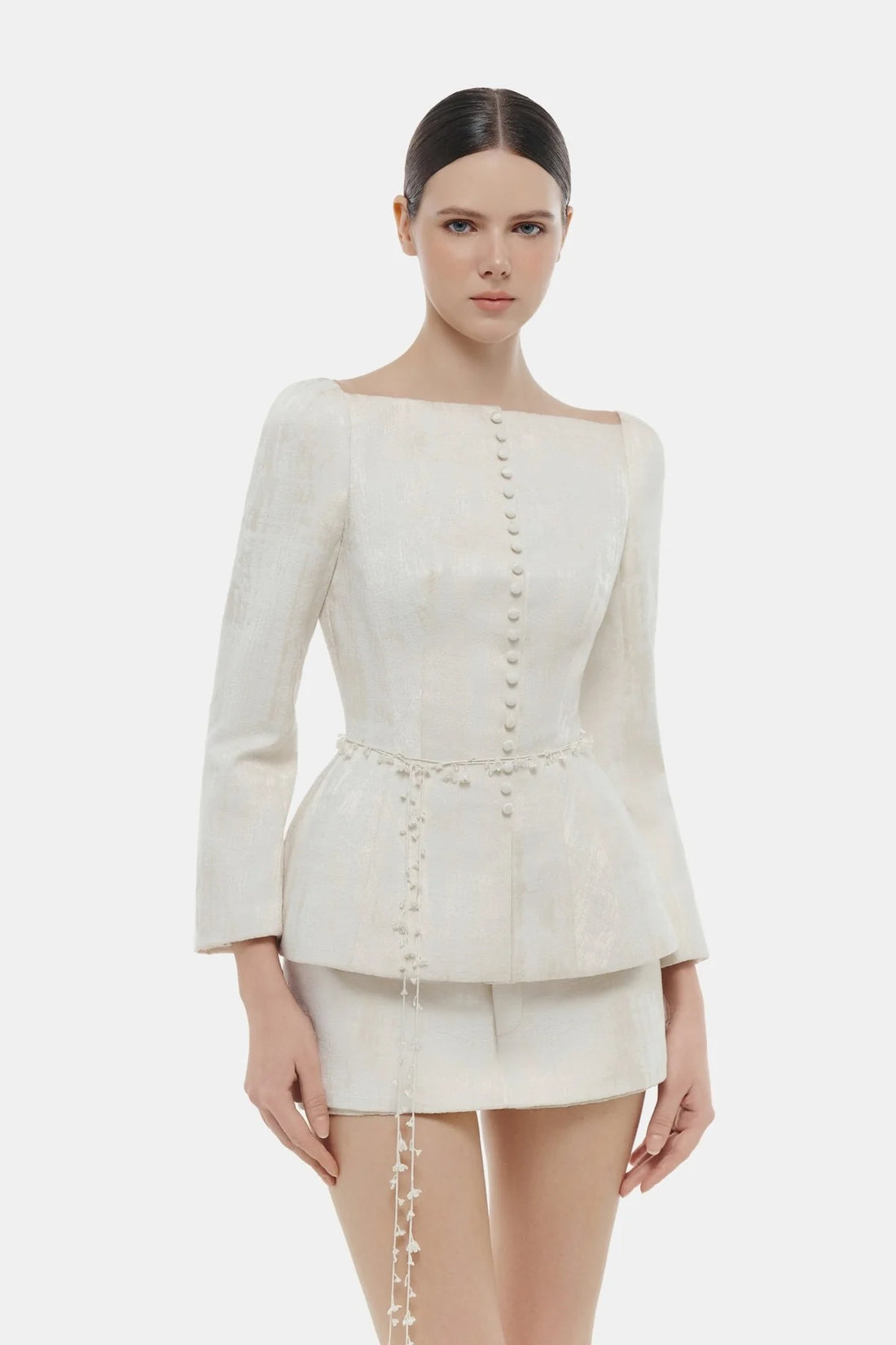 Montsand Ivory Brocade Blazer &amp; Ivory Brocade Mini Skirt