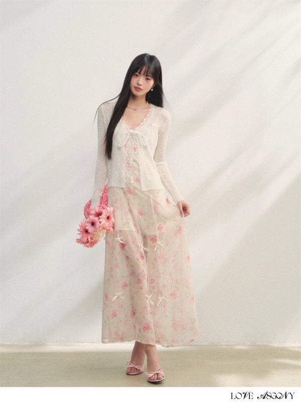 AsGony ASG25214 Lace splicing knitted top