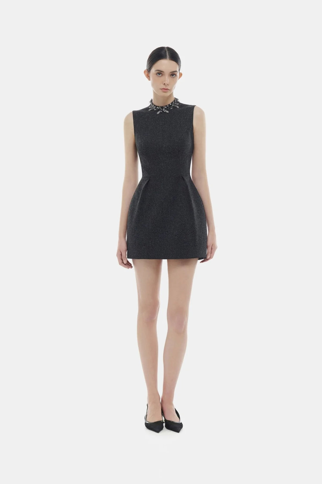 Montsand Sleeveless Embelished Neck Mini Dress