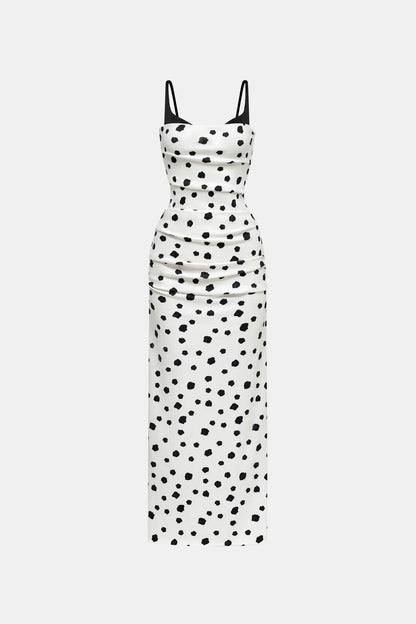 Montsand Polka Dot Draped Midi Dress