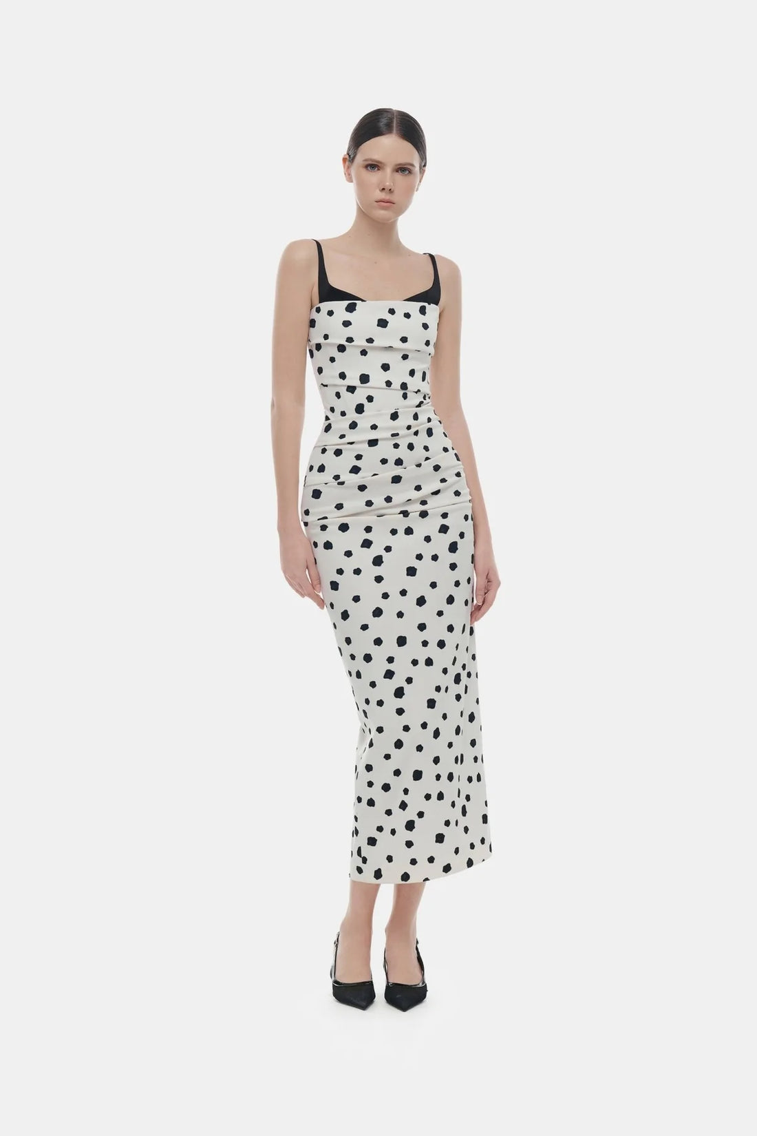 Montsand Polka Dot Draped Midi Dress
