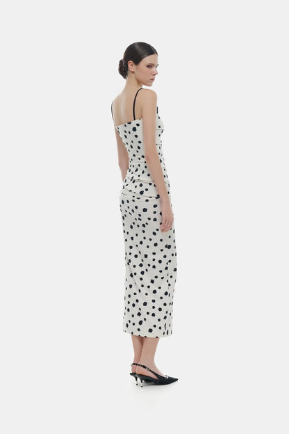 Montsand Polka Dot Draped Midi Dress