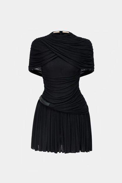 Montsand Black Draped Cape Mini Dress