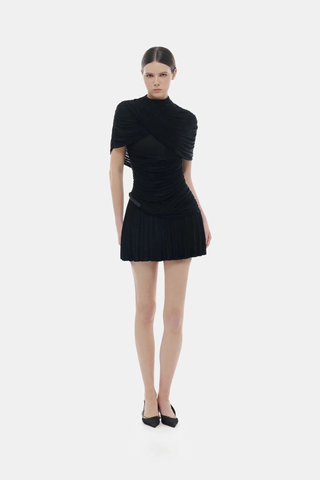 Montsand Black Draped Cape Mini Dress