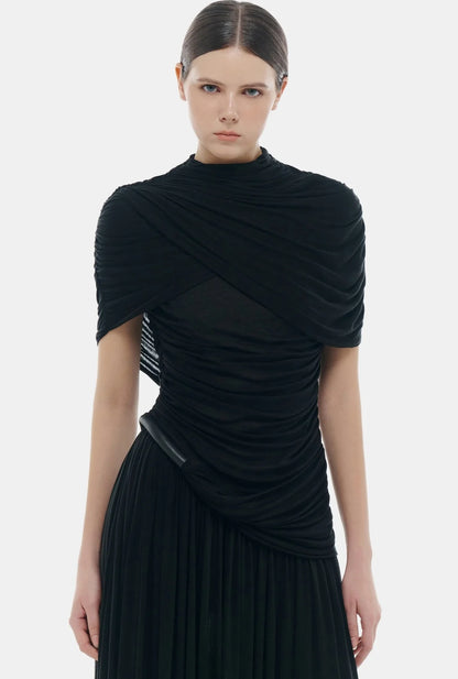Montsand Black Draped Cape Mini Dress