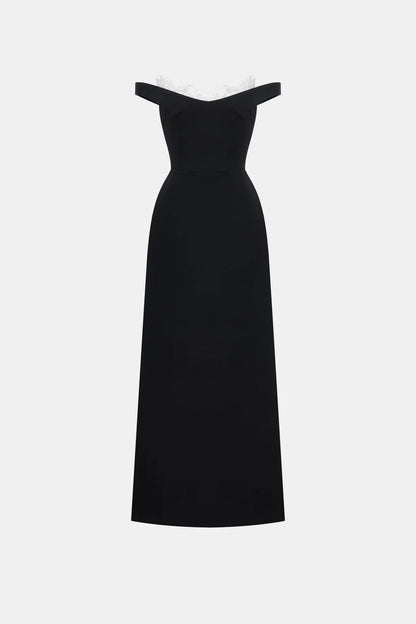 Montsand Black Off Shoulder Lace Detail Midi Dress