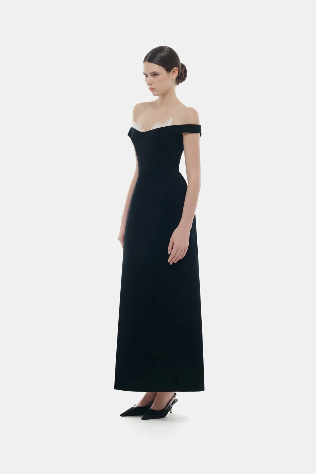 Montsand Black Off Shoulder Lace Detail Midi Dress