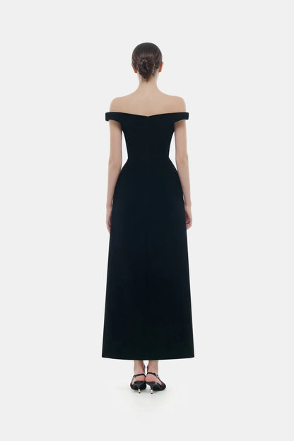 Montsand Black Off Shoulder Lace Detail Midi Dress