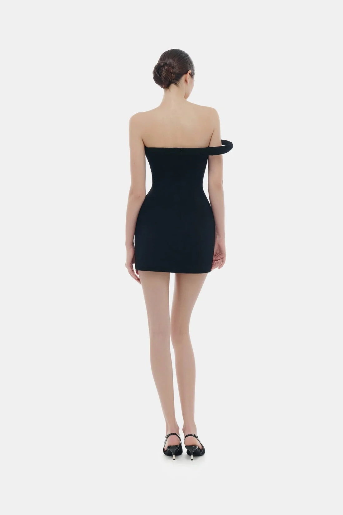 Montsand Black One-off Shoulder Draped Mini Dress