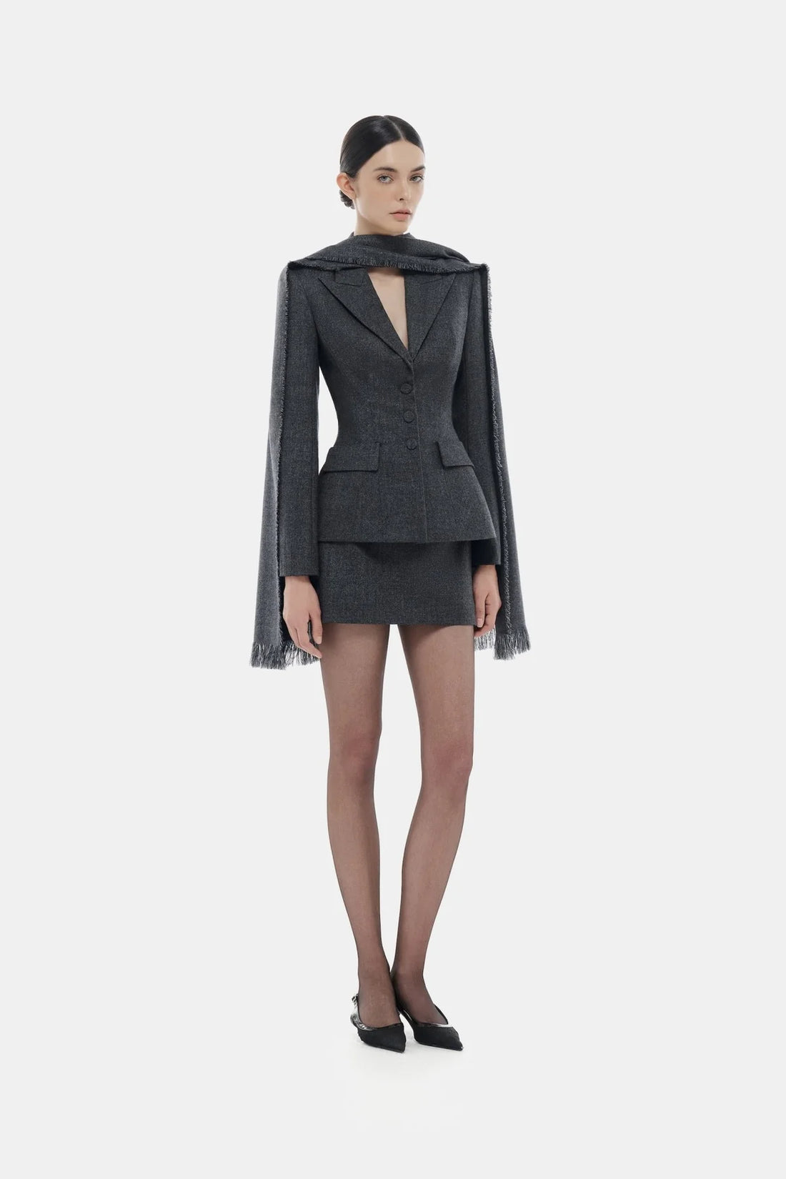 Montsand Grey Single Breast Blazer &amp; Grey Mini Skirt