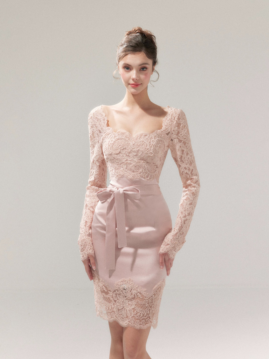 YZZI HE French Style Pure Desire Satin Lace Dress