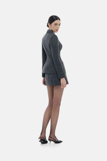 Montsand Grey Single Breast Blazer &amp; Grey Mini Skirt