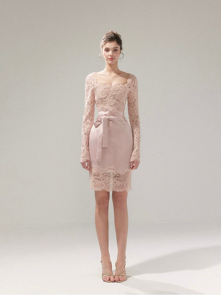 YZZI HE French Style Pure Desire Satin Lace Dress