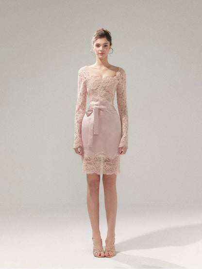 YZZI HE French Style Pure Desire Satin Lace Dress