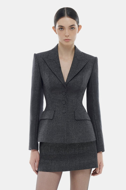 Montsand Grey Single Breast Blazer &amp; Grey Mini Skirt