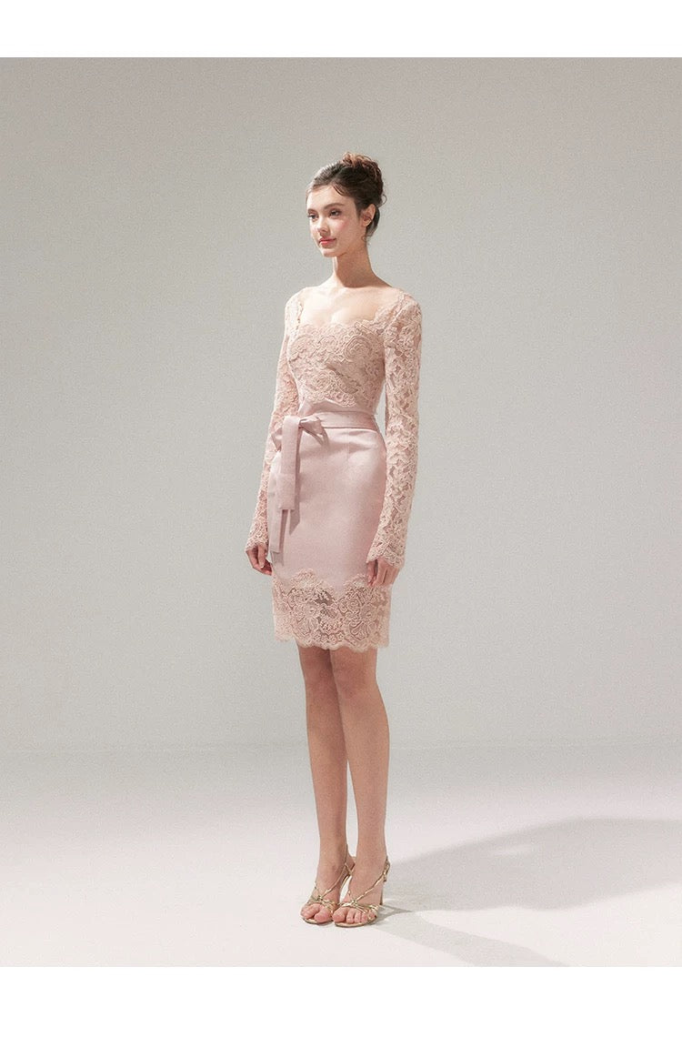 YZZI HE French Style Pure Desire Satin Lace Dress