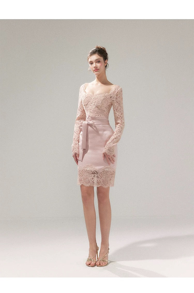 YZZI HE French Style Pure Desire Satin Lace Dress