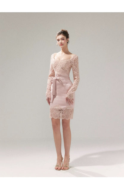 YZZI HE French Style Pure Desire Satin Lace Dress