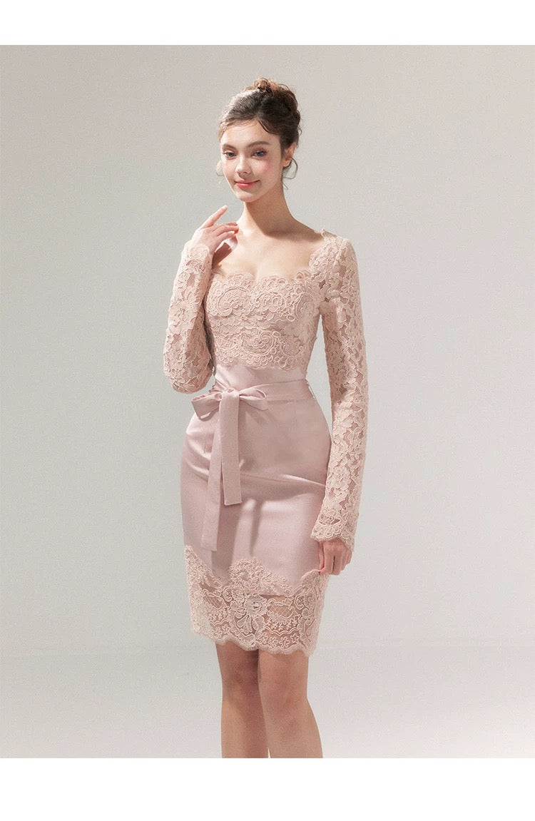YZZI HE French Style Pure Desire Satin Lace Dress