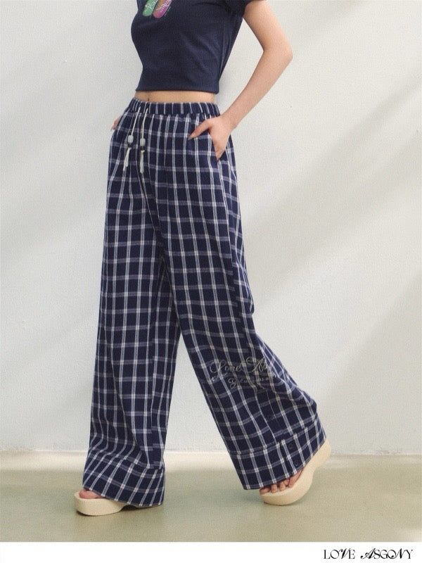 AsGony ASG25224 Plaid bead loose pants