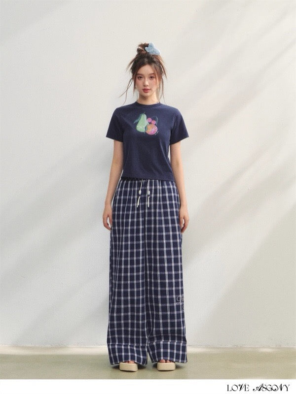 AsGony ASG25224 Plaid bead loose pants