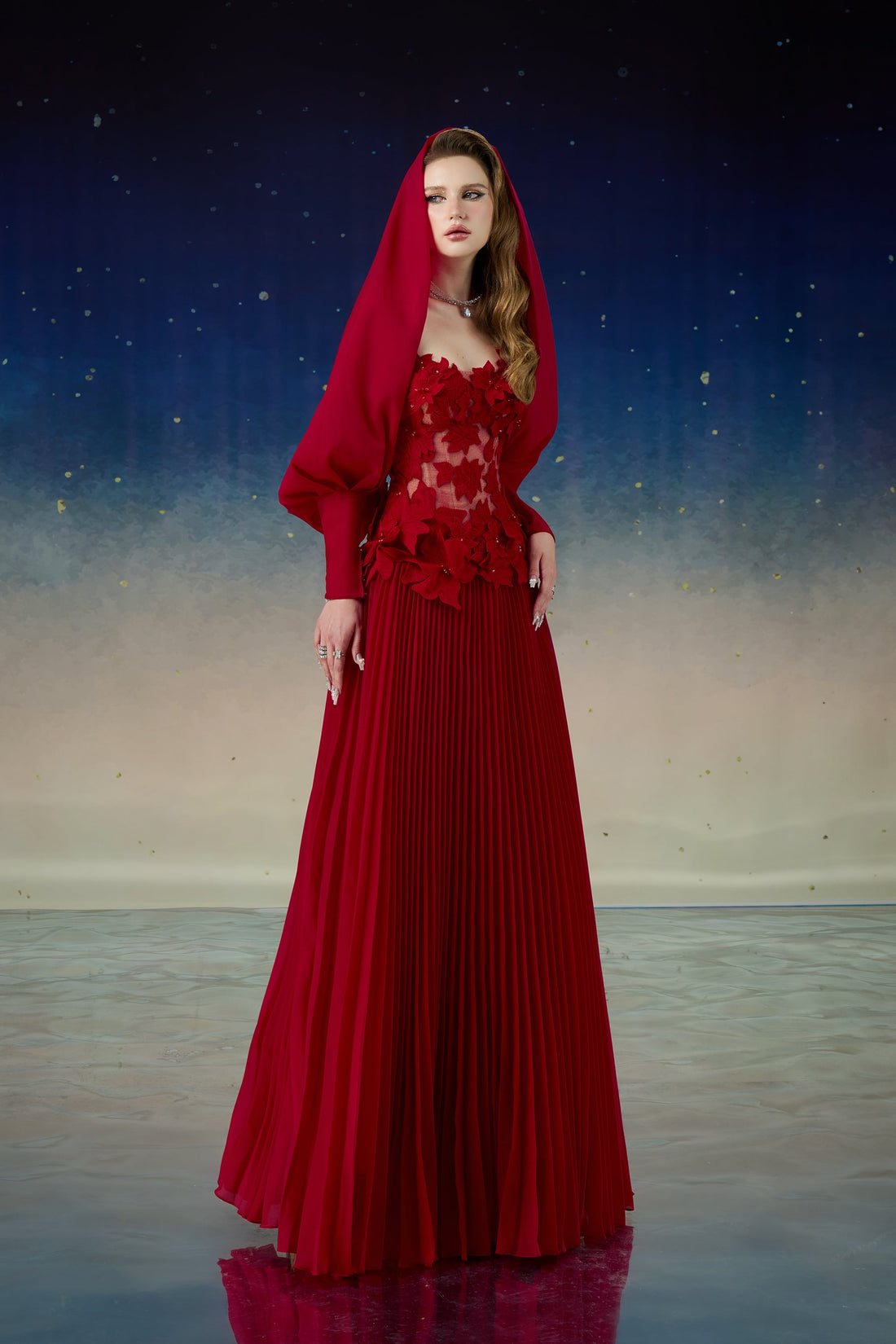 Calista QUASAR Pleated Maxi Dress + QUASAR Cape
