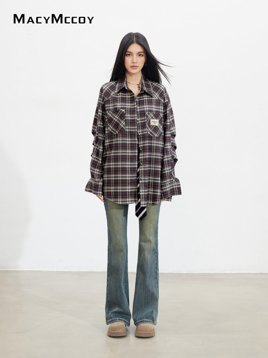MacyMccoy MMC2025128 Retro loose checkered shirt