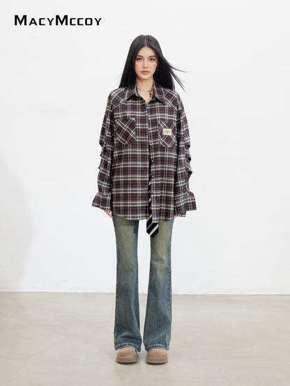 MacyMccoy MMC2025128 Retro loose checkered shirt