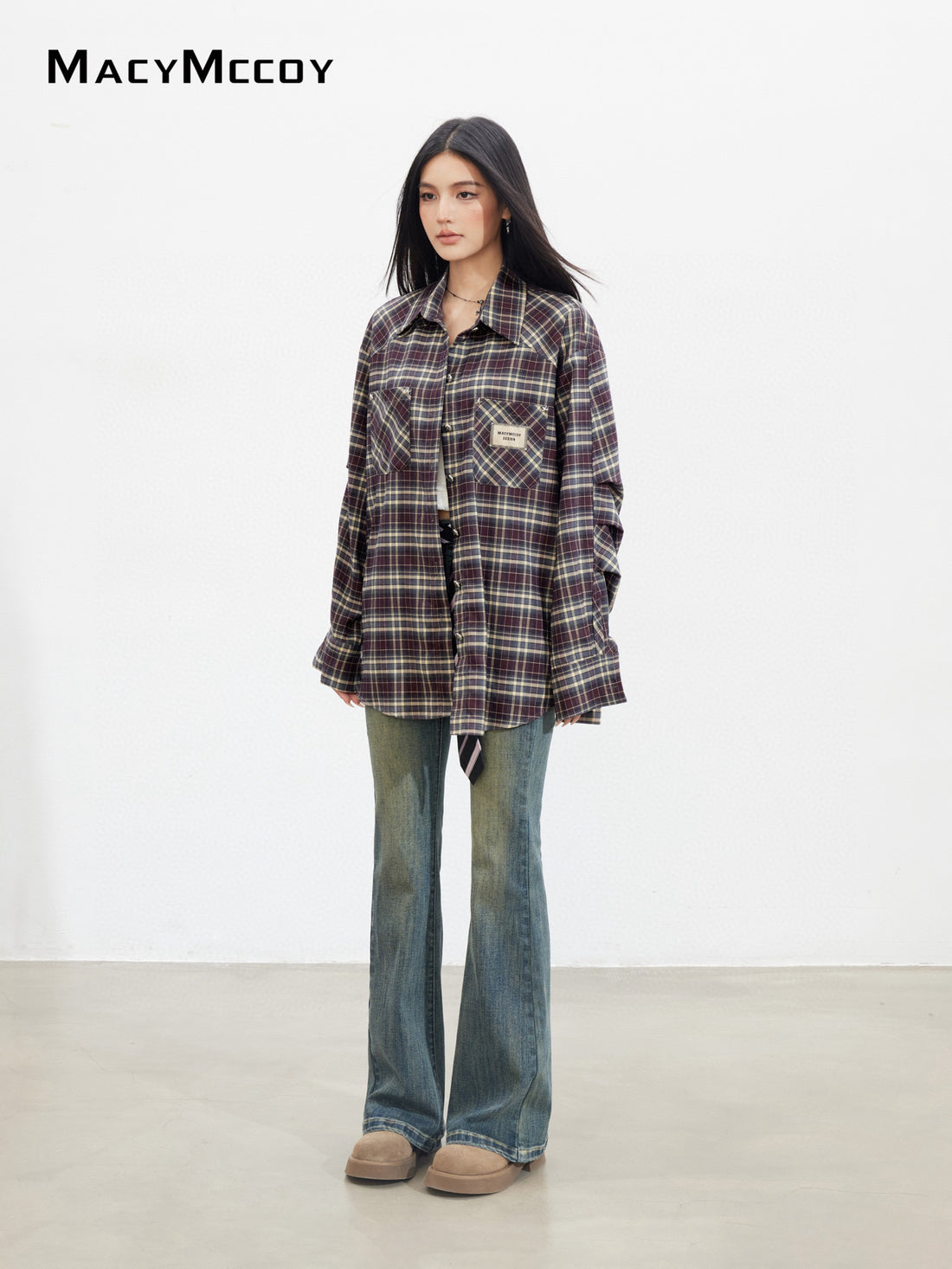 MacyMccoy MMC2025128 Retro loose checkered shirt
