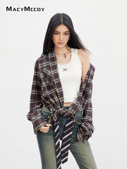 MacyMccoy MMC2025128 Retro loose checkered shirt
