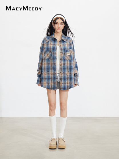 MacyMccoy MMC2025128 Retro loose checkered shirt