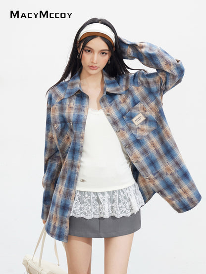 MacyMccoy MMC2025128 Retro loose checkered shirt