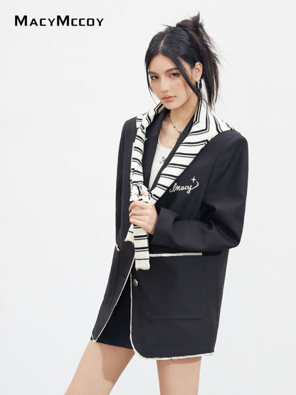 MacyMccoy MMC2025129 Color blocked fringed silhouette suit