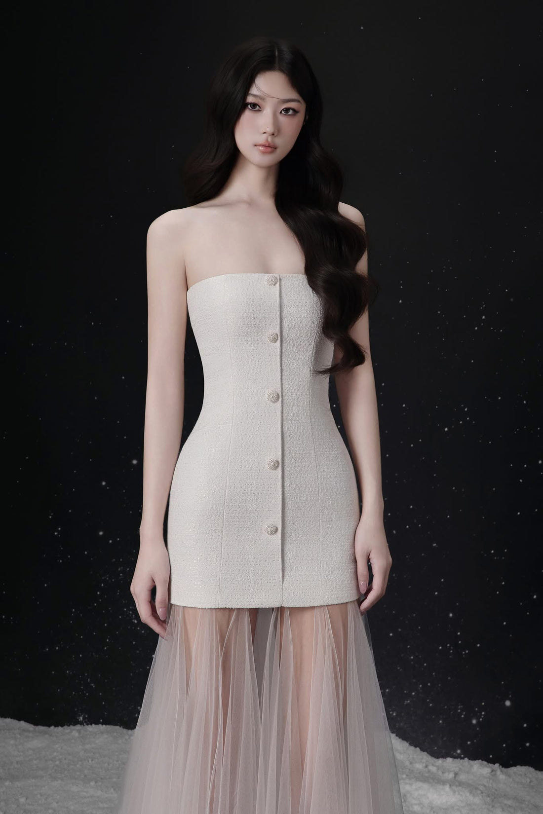 Raffiné DORE STRAPLESS LAYERED TULLE DRESS