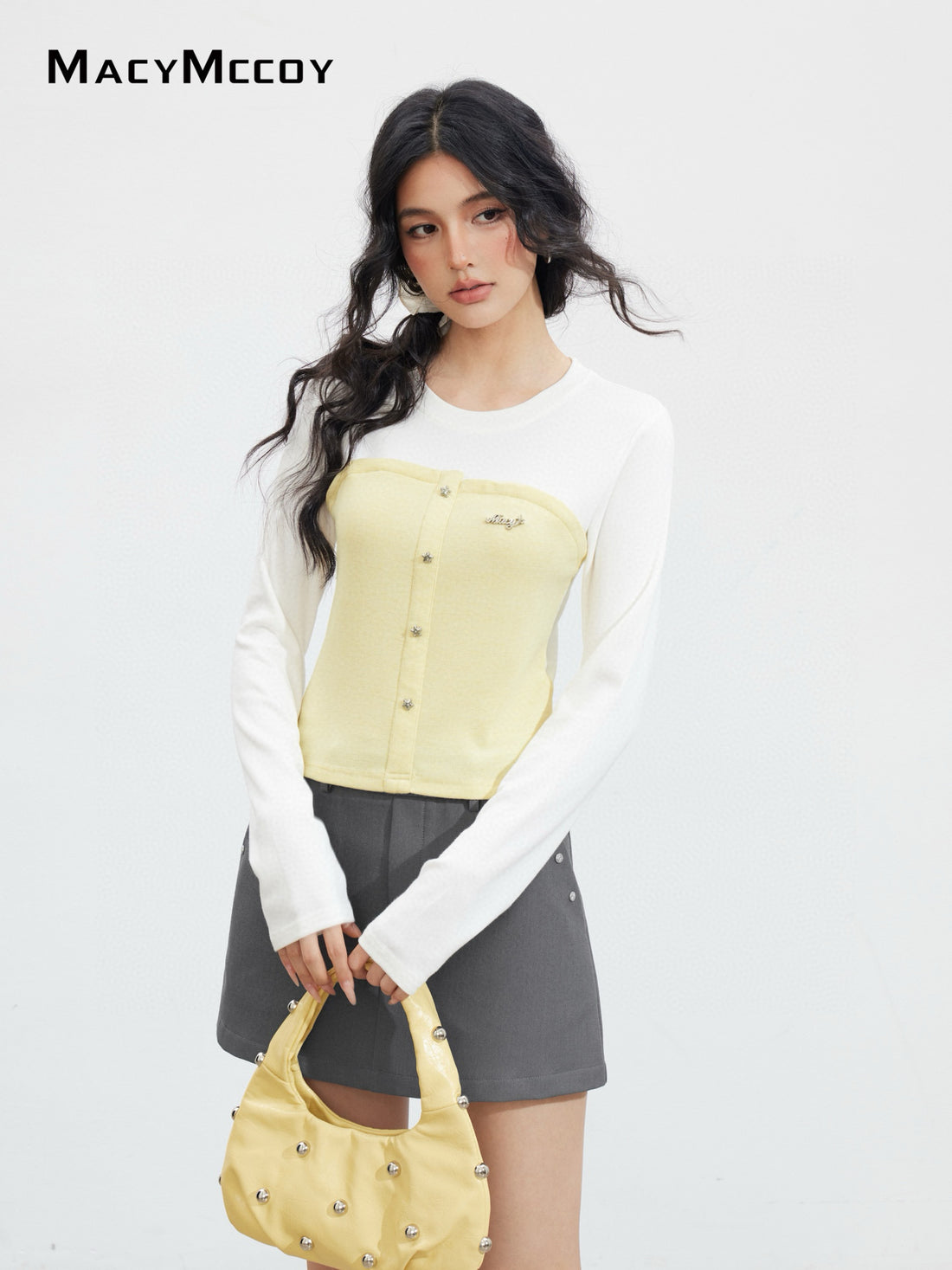 MacyMccoy MMC2025132 Color blocking splicing long sleeved T-shirt