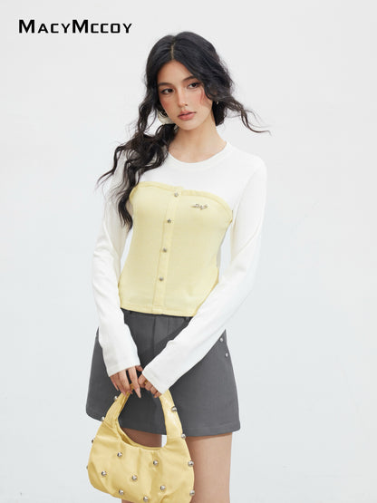 MacyMccoy MMC2025132 Color blocking splicing long sleeved T-shirt