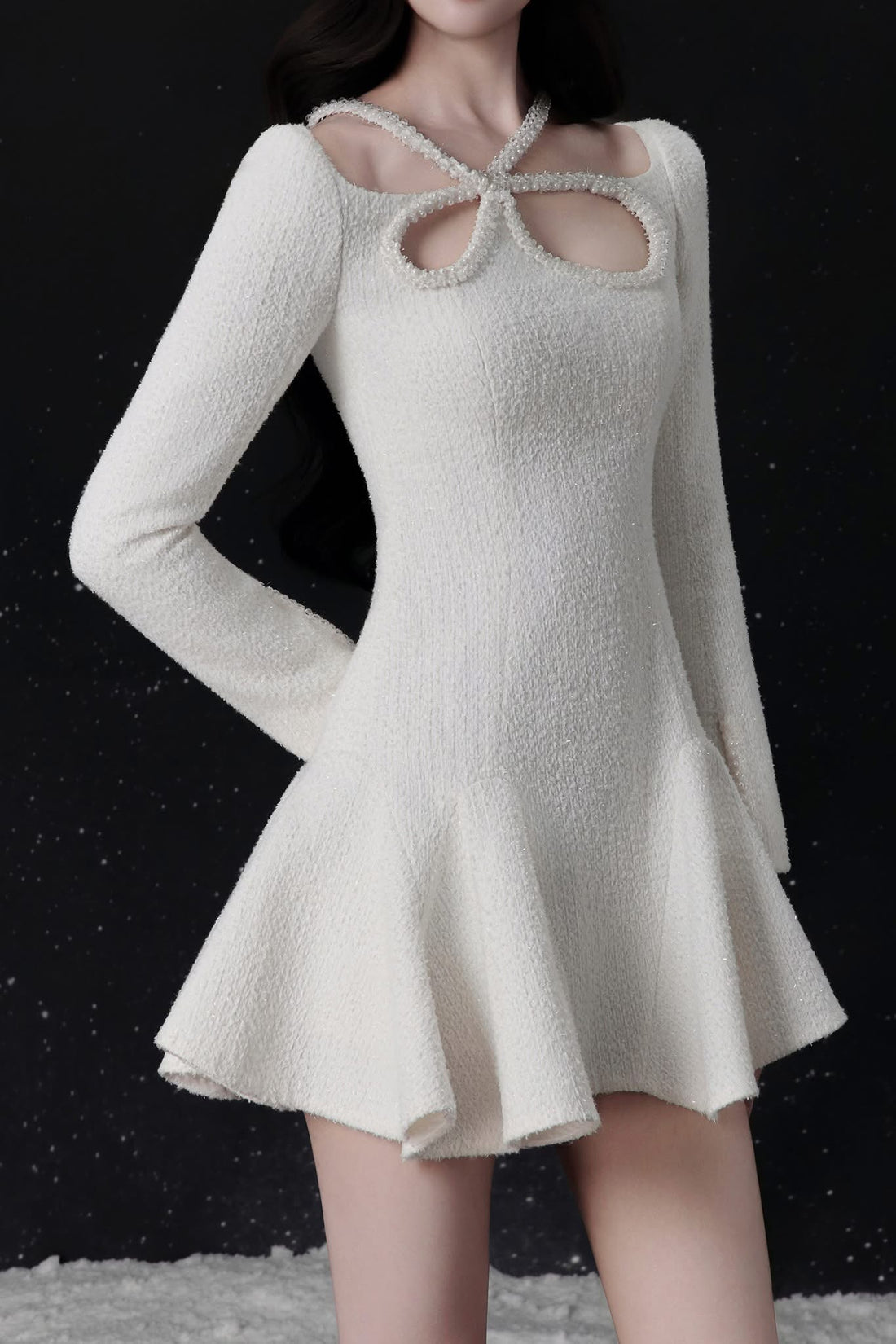 Raffiné NEIGE BUTTERFLY-NECK MINI DRESS