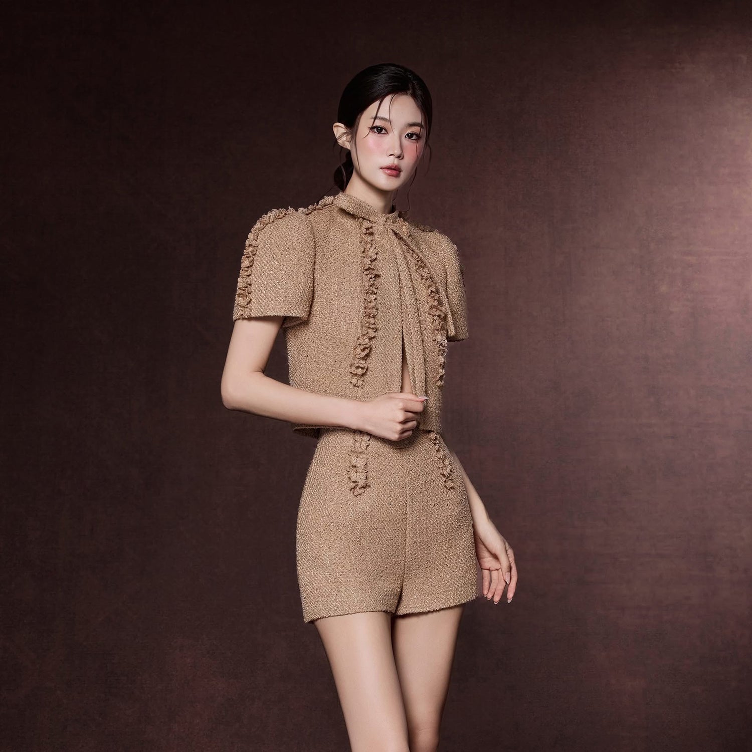 Raffiné CANNES FLORAL APPLIQUE TWEED TOP &amp; SHORT &amp; MIDI DRESS