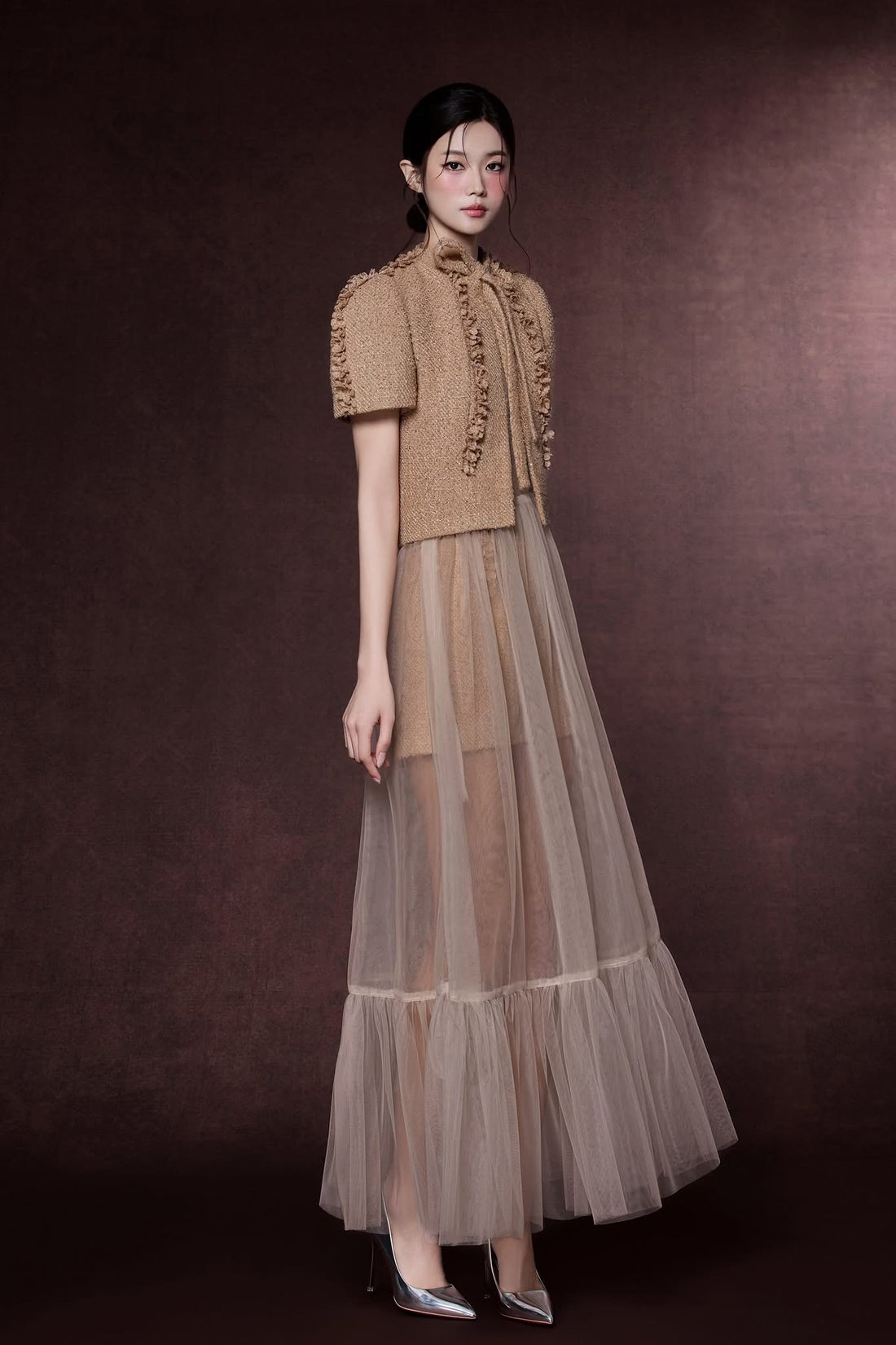 Raffiné CANNES FLORAL APPLIQUE TWEED TOP &amp; SHORT &amp; MIDI DRESS