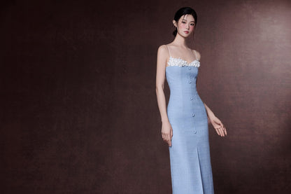 Raffiné HYATT FLORAL APPLIQUE MIDI DRESS (BLUE)
