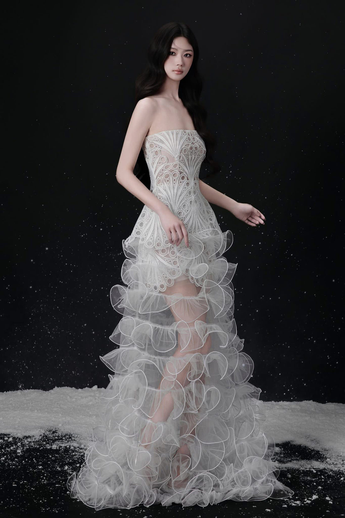 Raffiné LUMIERE STRAPLESS RUFFLE TULLE DRESS