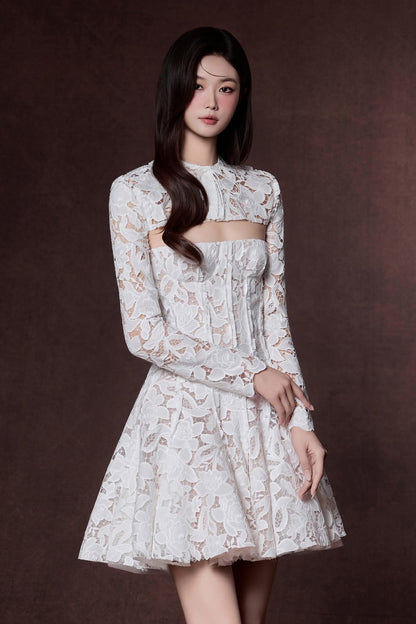 Raffiné HYDRANGEA FLORAL LACE CROPPED TOP &amp; CIRCLE DRESS